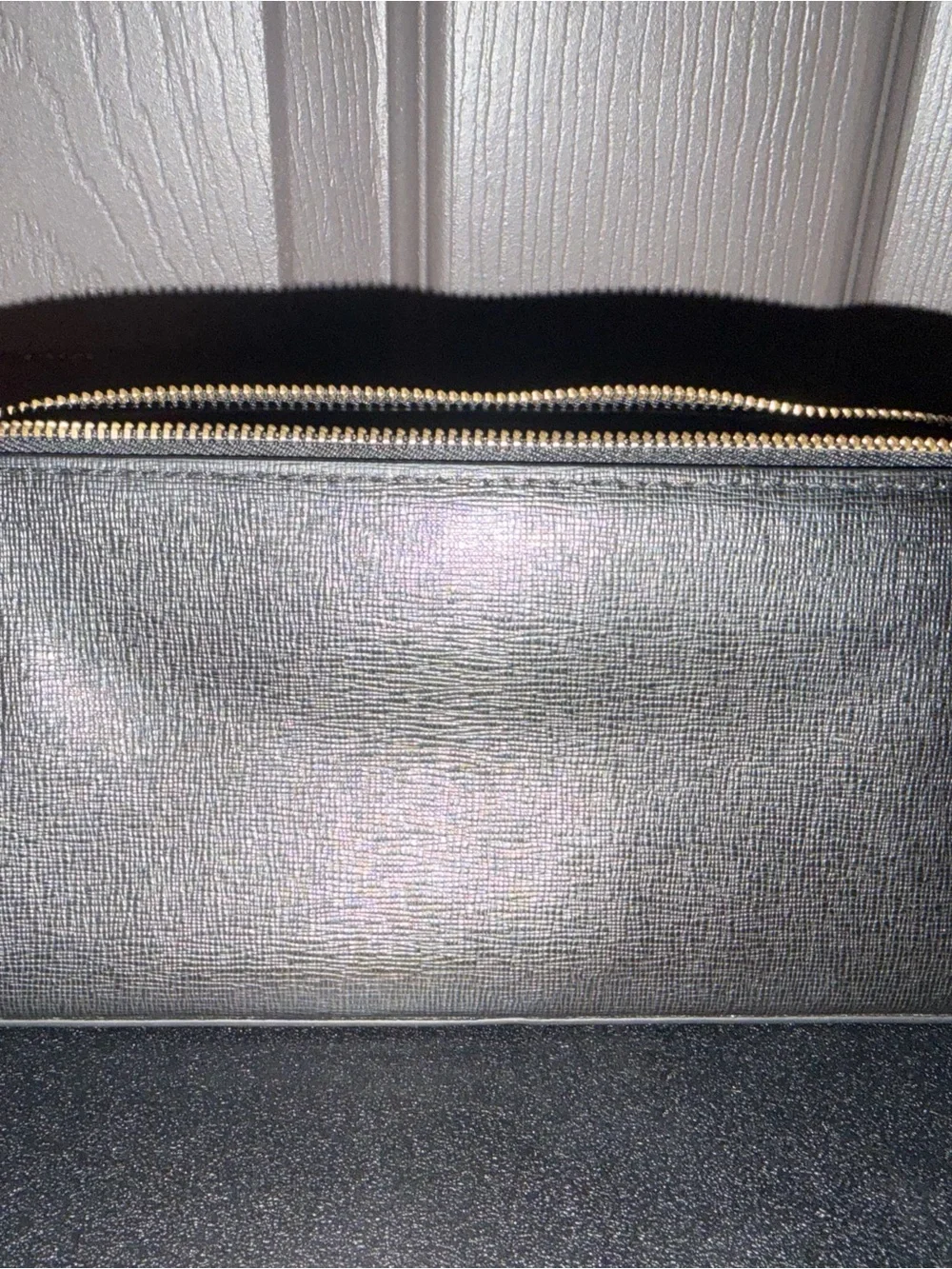 kate spade black zip cosmetic case with gold logo